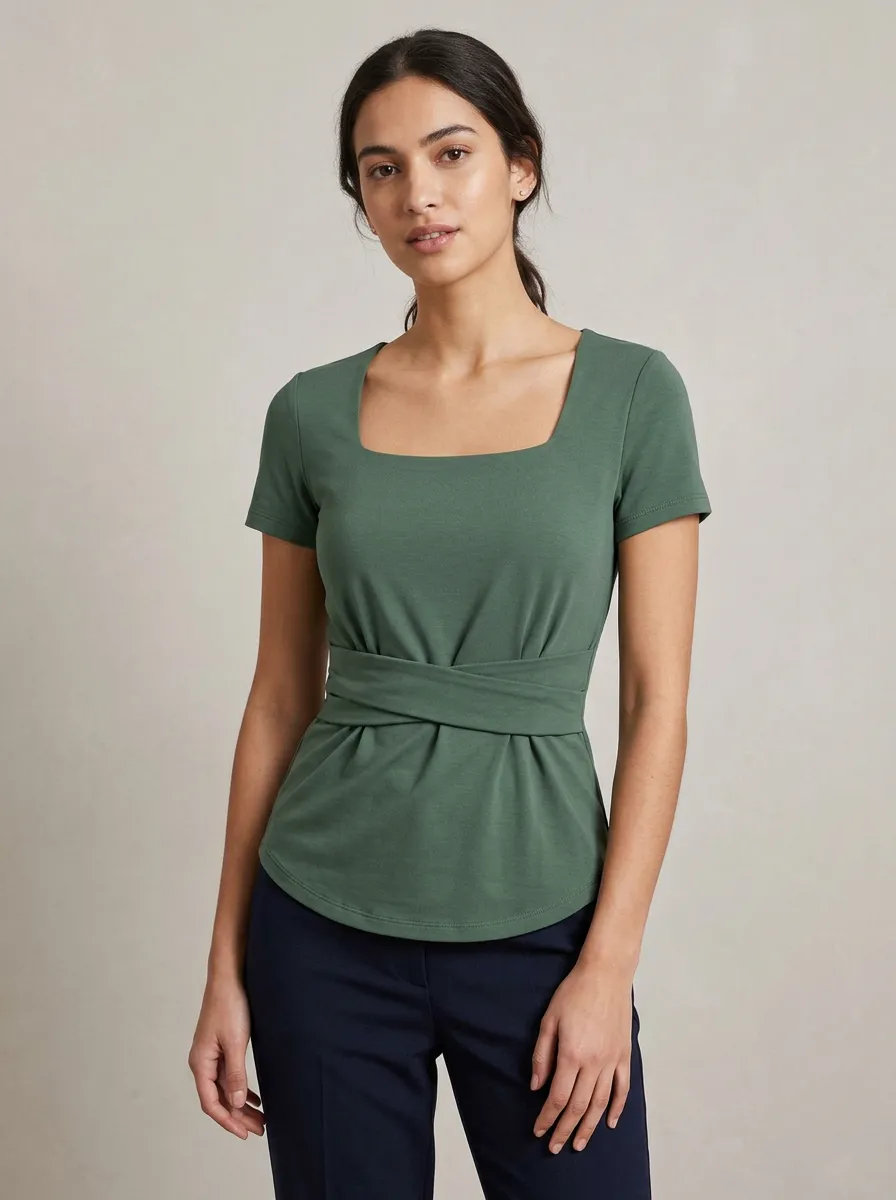 Peplum Square-Neck Crisscross Peplum Top
