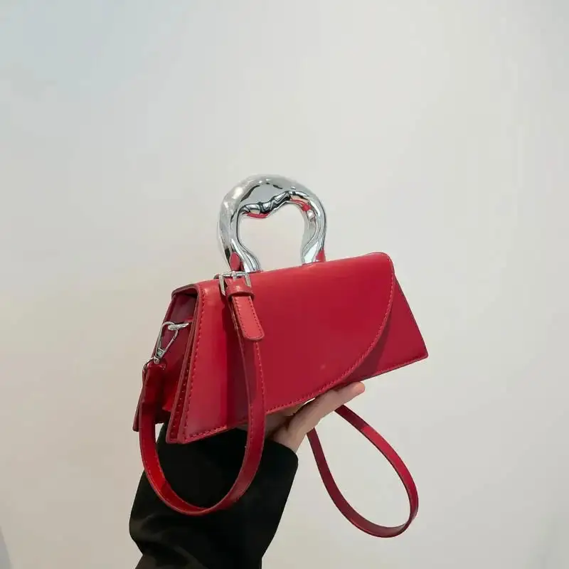 Chic Asymmetric Beige Shoulder Bag With Silver Handle