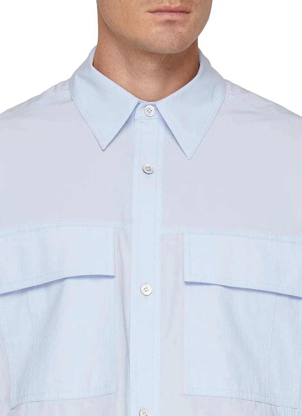 Versatile Soft Loose Button Light Blue Cotton Shirt