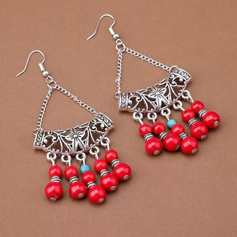 Minimal Beaded Tassel Drop Earrings