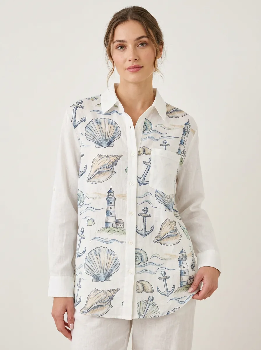 Women's Nautical Coastal Lighthouse Seashell Graphic Shirt Tank Top