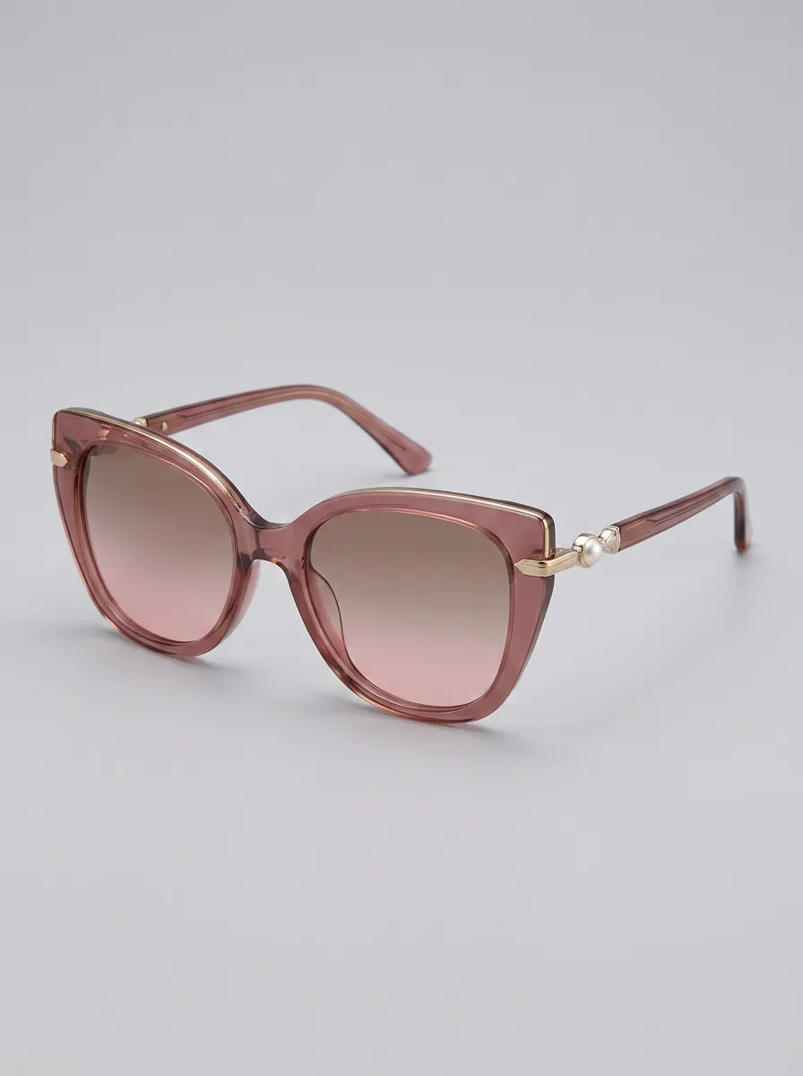 Women's Vintage Cat Eye Pearl Accent Gradient Pink Sunglasses