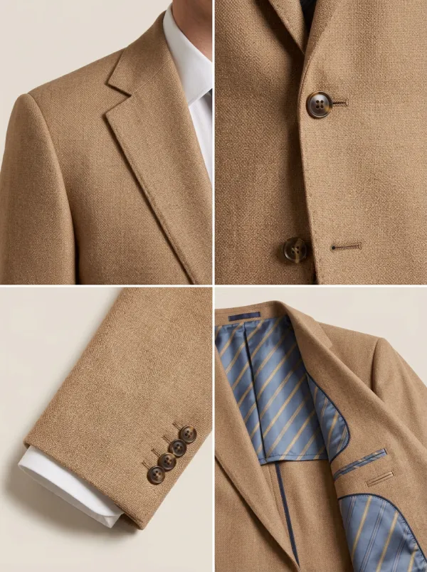 Men's Business Formal Camel Solid Textured Blazer Jacket