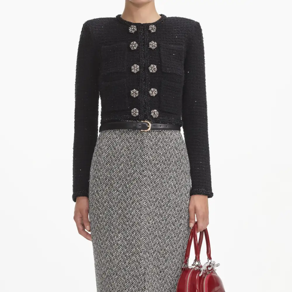 Black Textured Knit Peplum Jacket