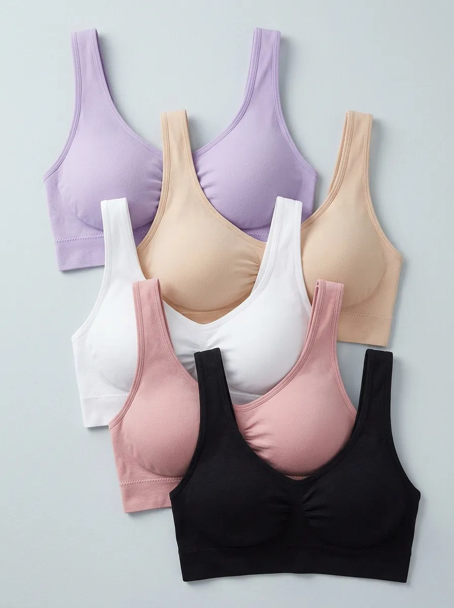 Seamless Ruched-Front Padded Women's Wire-Free 5-Pack Bralette Set