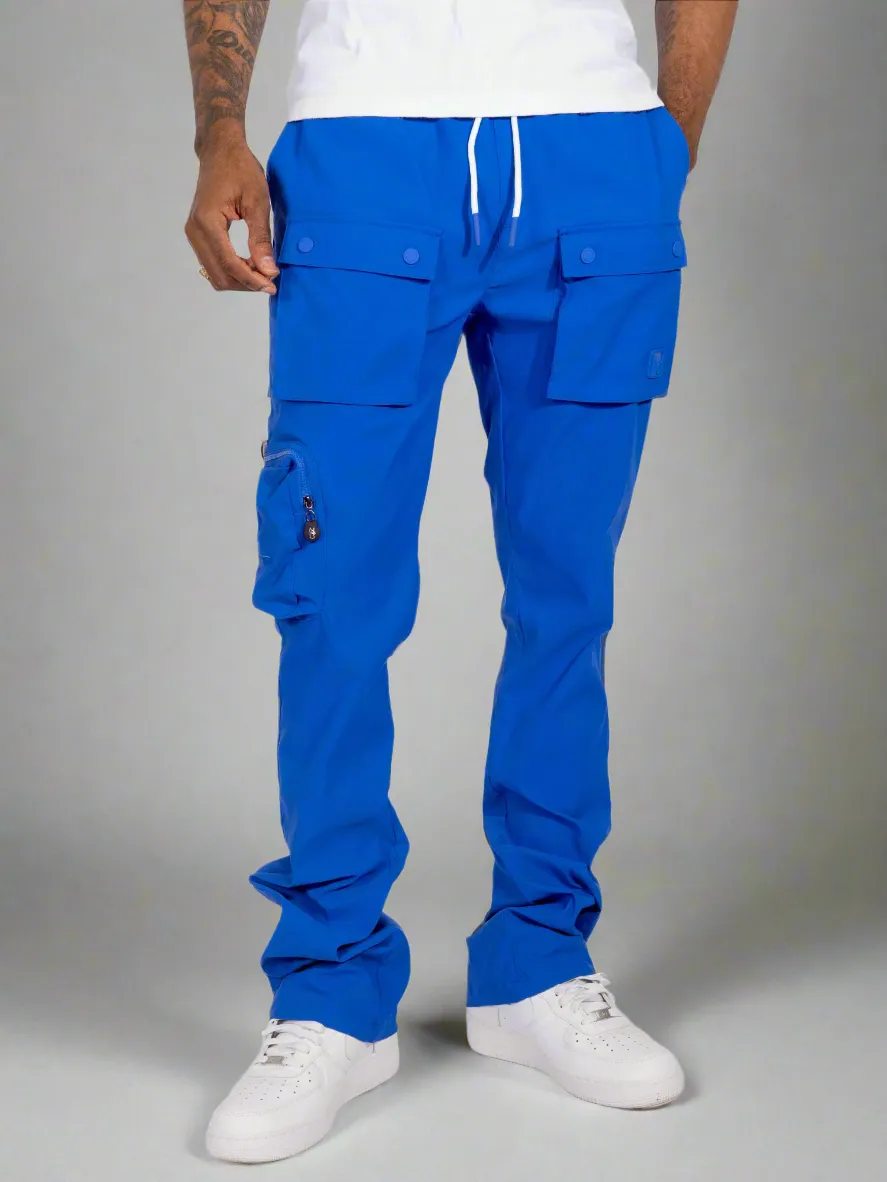Nylon Stacked Cargo Pants - Royal Blue
