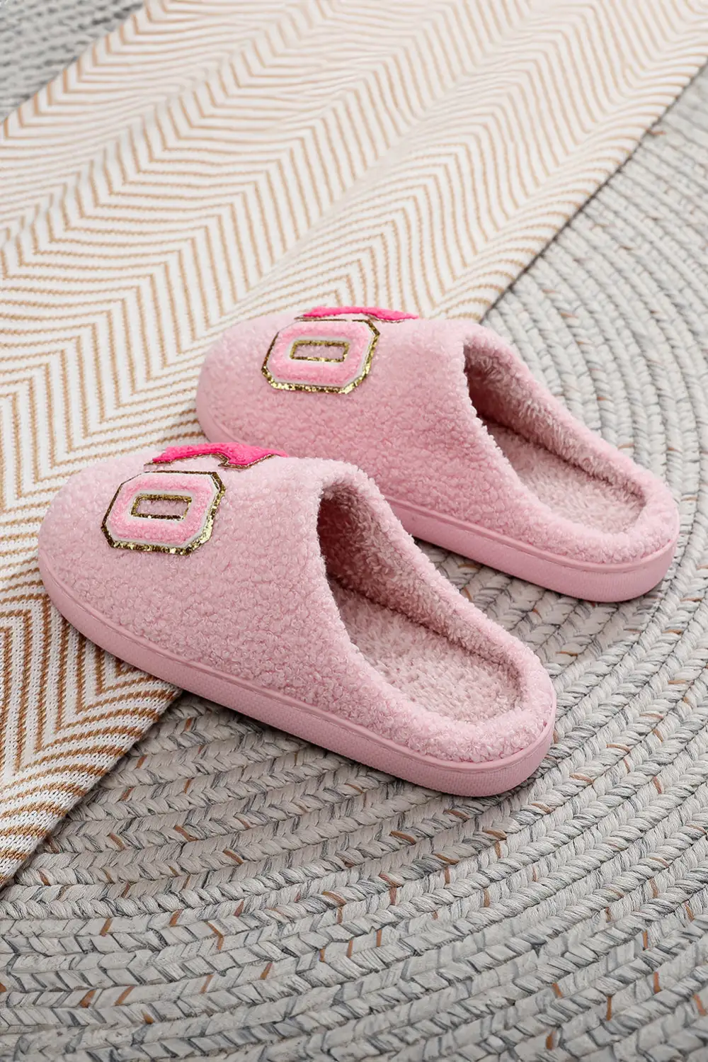 Glitter Letter Plush House Slippers
