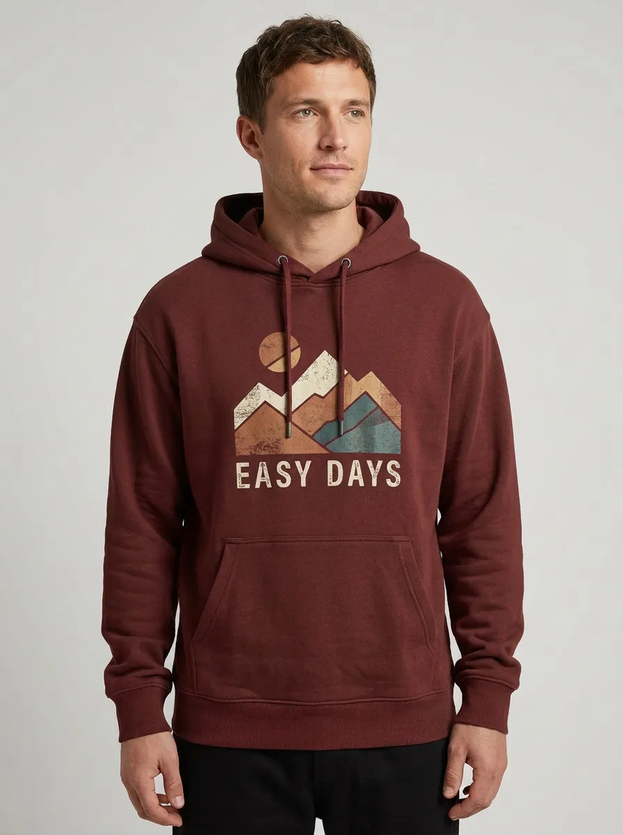 Unisex Mountain Motif Everyday Pullover Hoodie