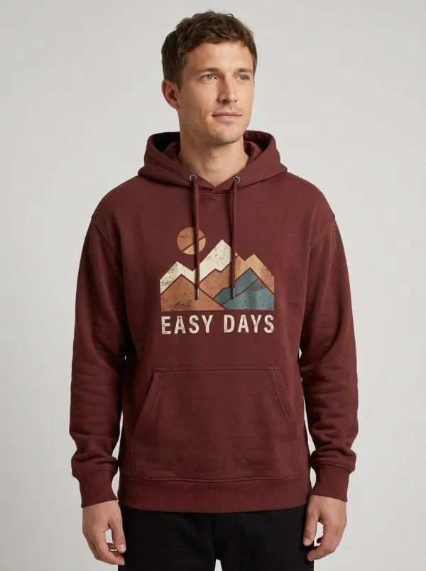 Unisex Mountain Motif Everyday Pullover Hoodie
