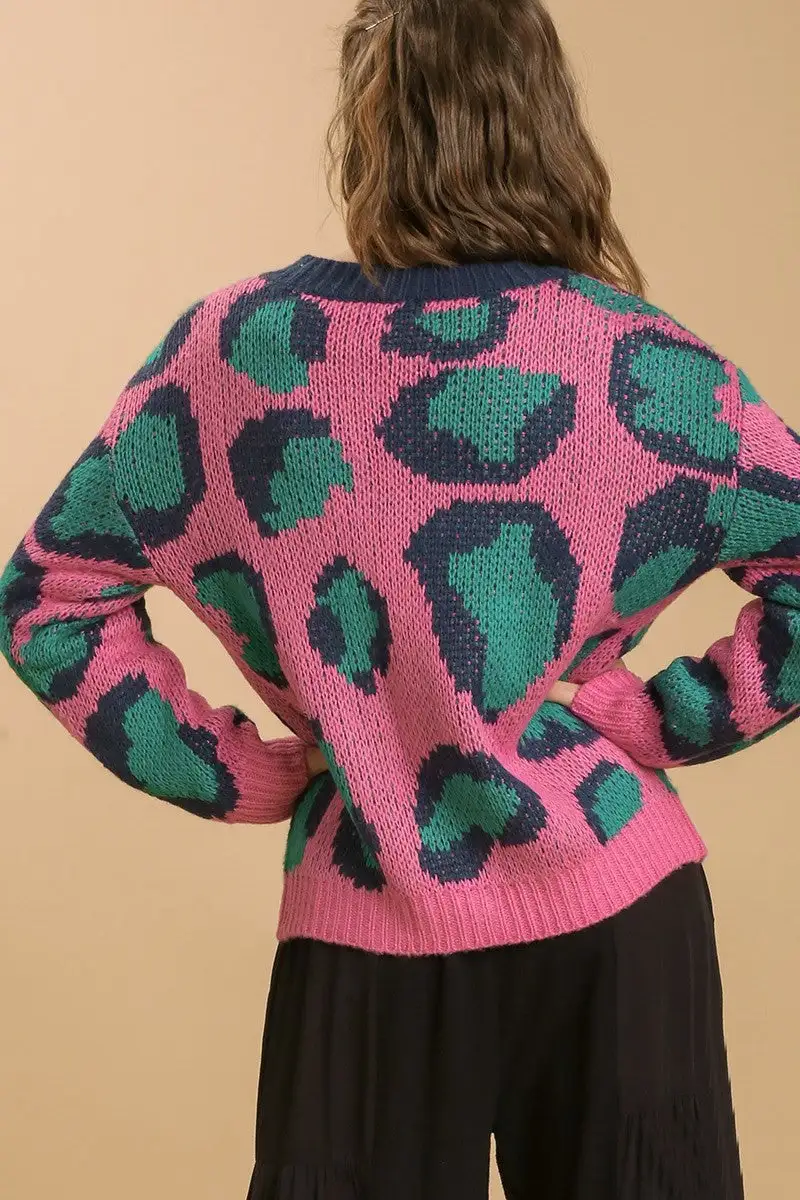 Button Front Animal Print Cardigan