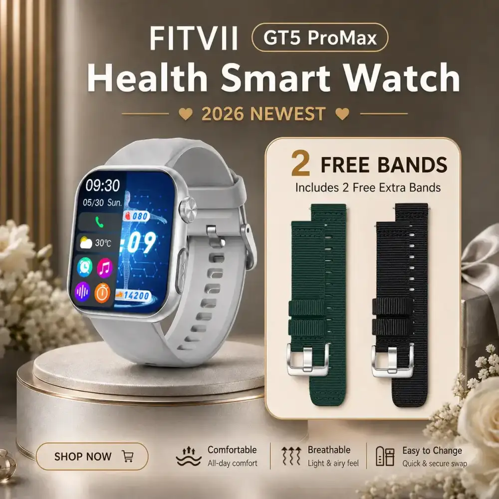 FitVII® GT5 Pro Max Health Watch With Blood Pressure & Blood Sugar & More 2026