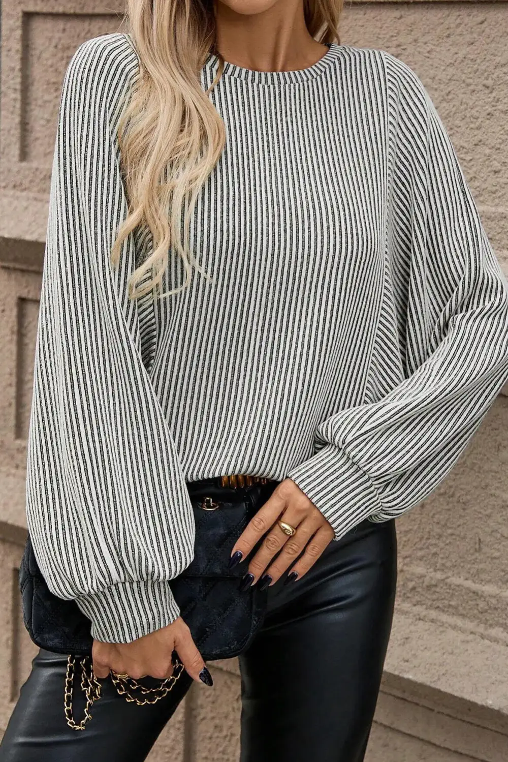 Women's Ribbed Knit Round Neck Top