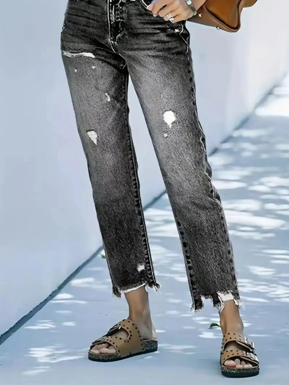 Soft Straight Leg Distressed Denim Jeans