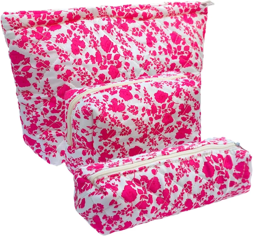 Quilted Floral Travel Makeup Bag