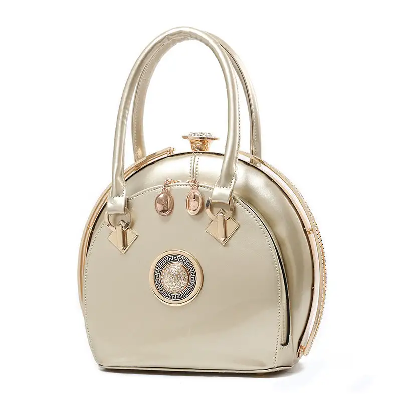 Glossy Black Round Handbag - Vintage Glam Aesthetic