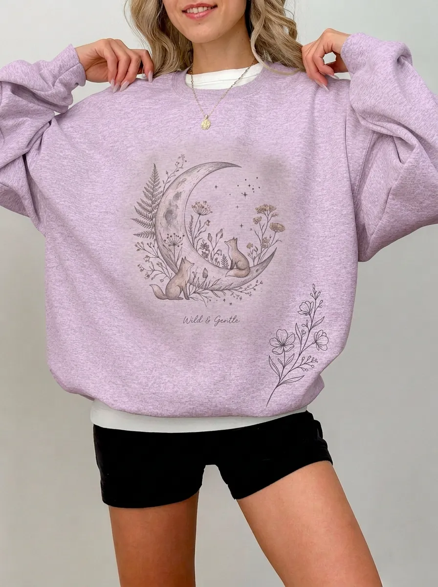 Women's Nature Fox Moon Floral Graphic Sweatshirt