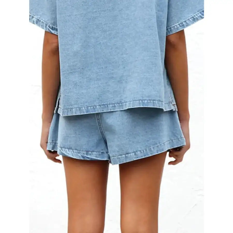 Drawstring Elastic Waist Pocketed Denim Shorts