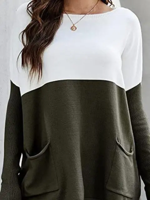 Pocket Detail Two Tone Sweater