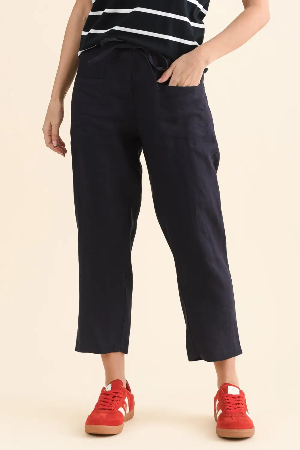 Linen Pants With High Rise And Drawstring