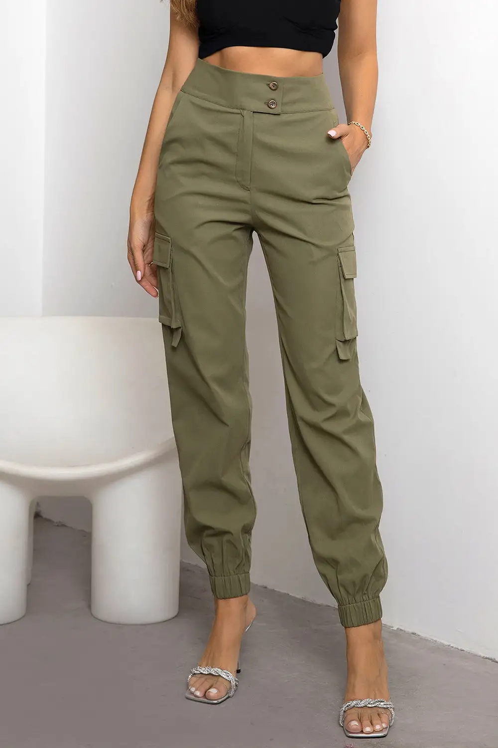 High Waist Pocketed Everyday Lightweight Cargo Pants