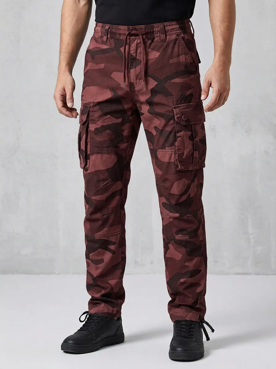 Men's Tactical Outdoor Grey Camouflage Printed Cargo Pants