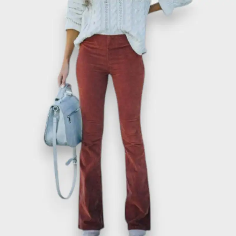 Corduroy Flared Leg High Waist Trousers