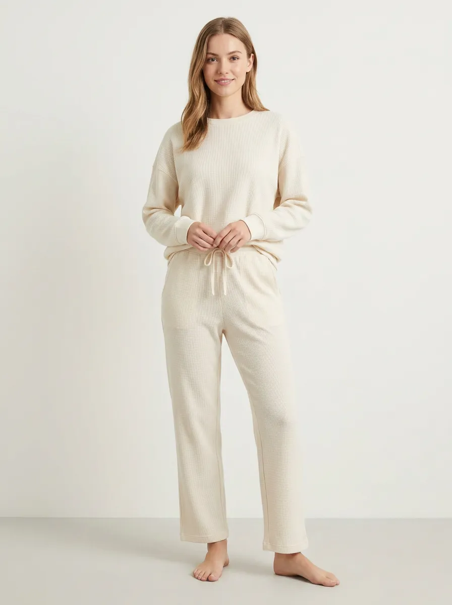 Women's Solid Waffle Knit Lounge Set