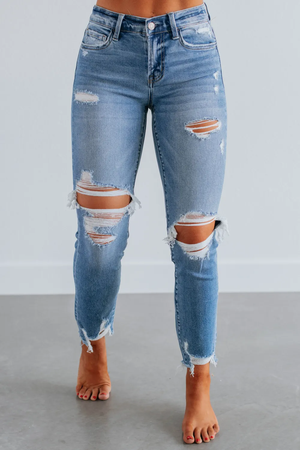 Women's Mid Rise Straight Leg Slim Fit Jeans