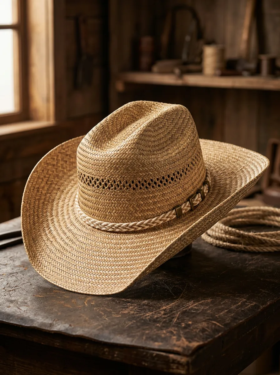 Unisex Straw Cowboy Hat with Braided Band