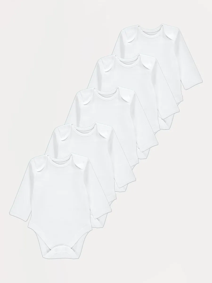 White Long Sleeve Bodysuits 5 Pack