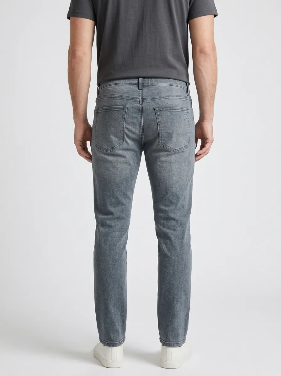 Men's Casual Fashion Grey Drawstring Waist Stretchy Denim Jeans