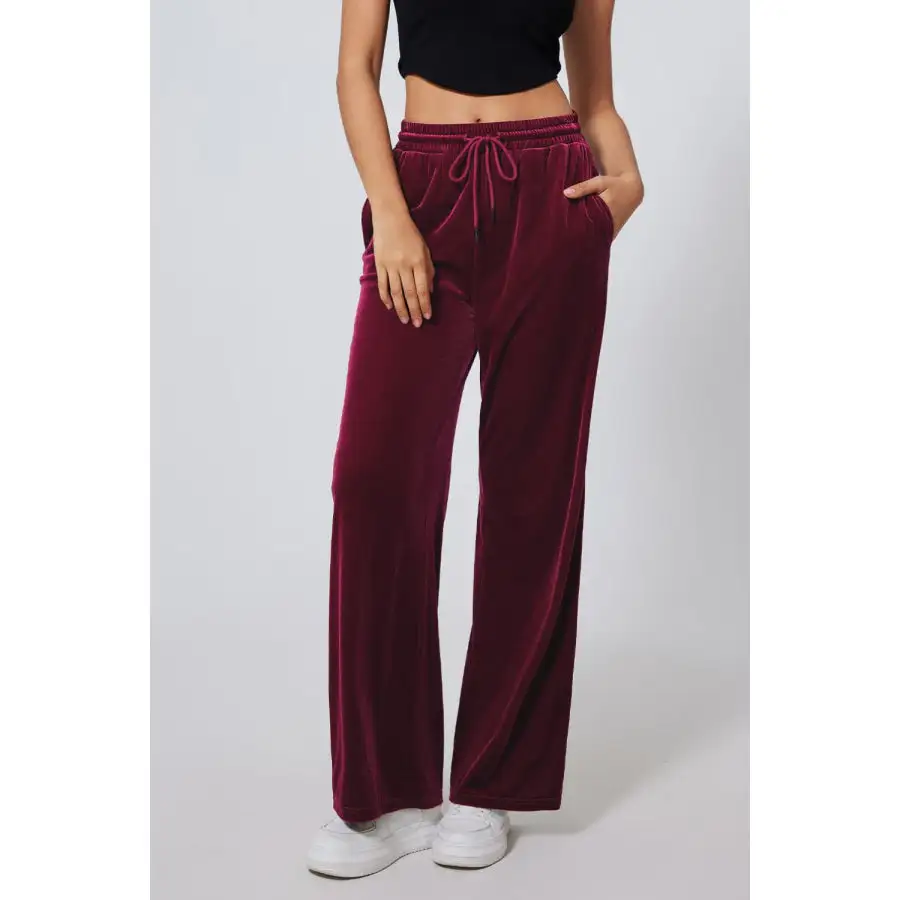 Drawstring Waist Wide Leg Active Pants