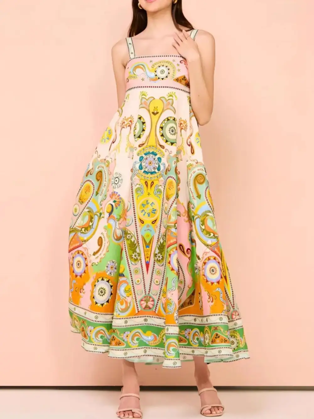 Paisley Printed Square Neck Dress