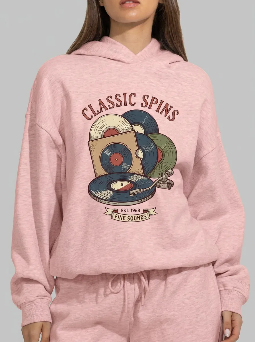 Women's Music Classic Spins Vinyl Record Graphic Hoodie