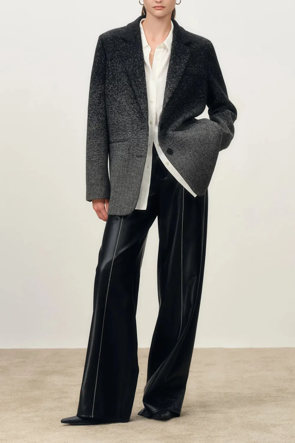 Gradient Herringbone Long Blazer