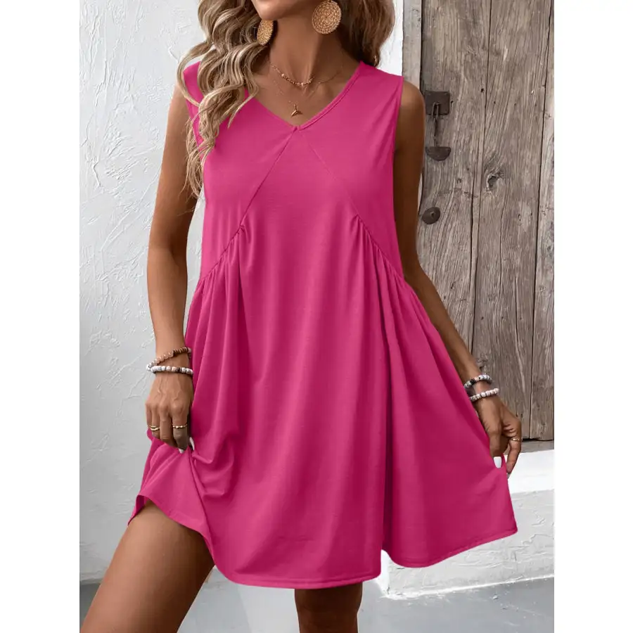Ruched V-Neck Sleeveless Mini Dress