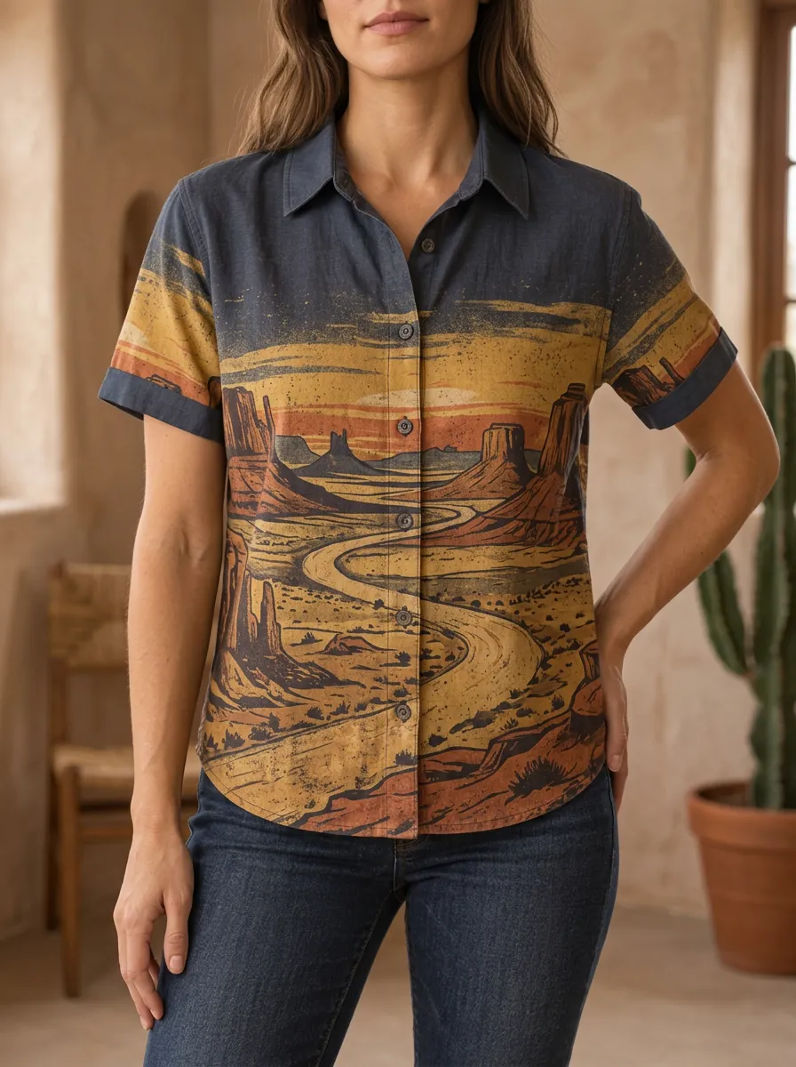 Women's Desert Landscape Road Trip Printed Shirt