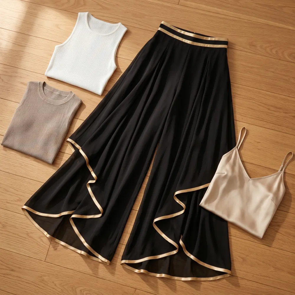 Relaxed Fit Pants with Trim
