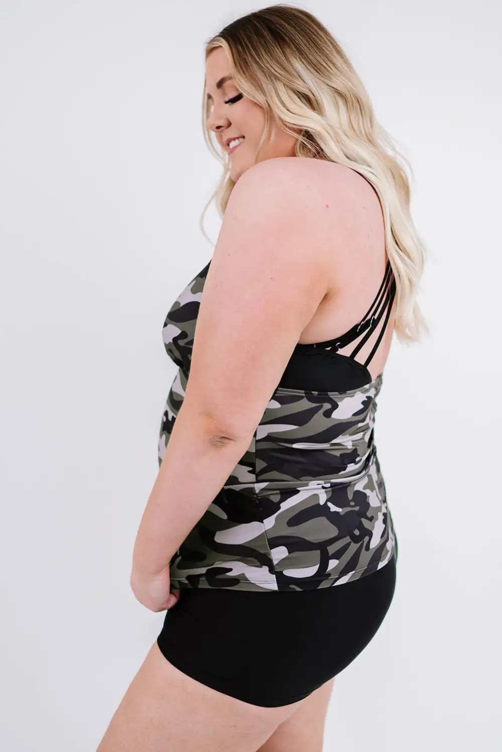 Swimwear Camouflage Print Back Criss Cross Tankini Set