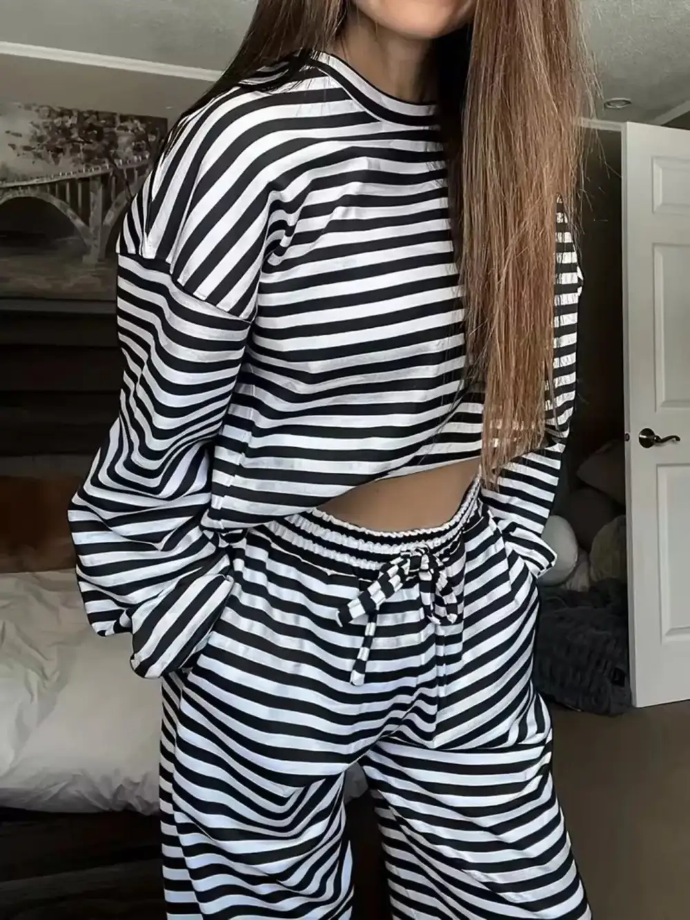 Relaxed Striped Long Sleeve Top and Pants Set