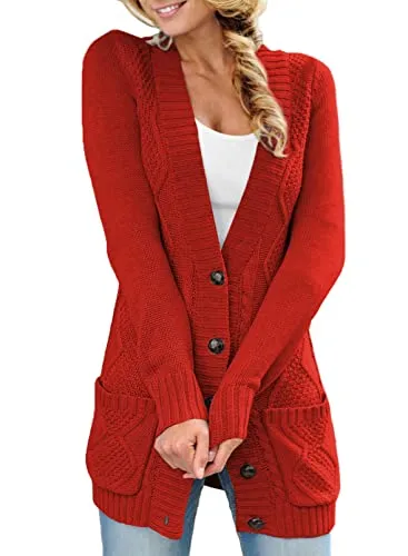 Women Open Front Cardigan Sweater Button Down Knit Sweater Coat