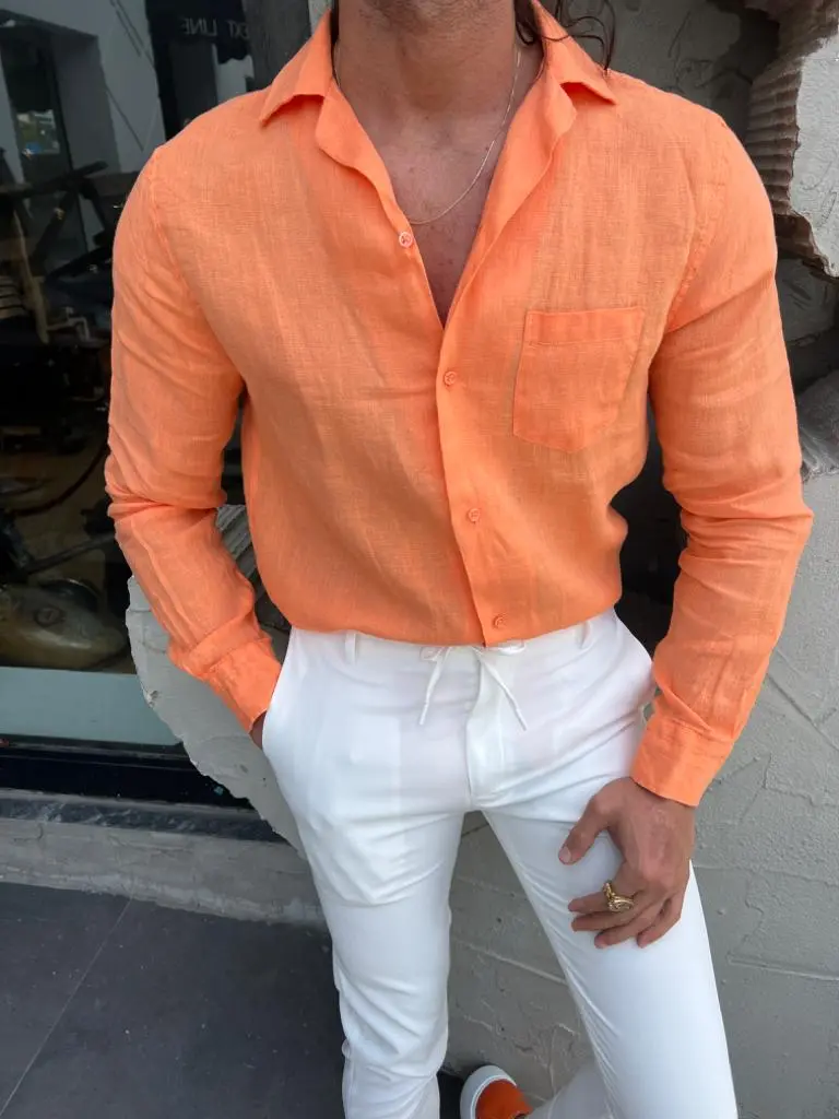 Button Collar Slim Fit Cotton Casual Shirt
