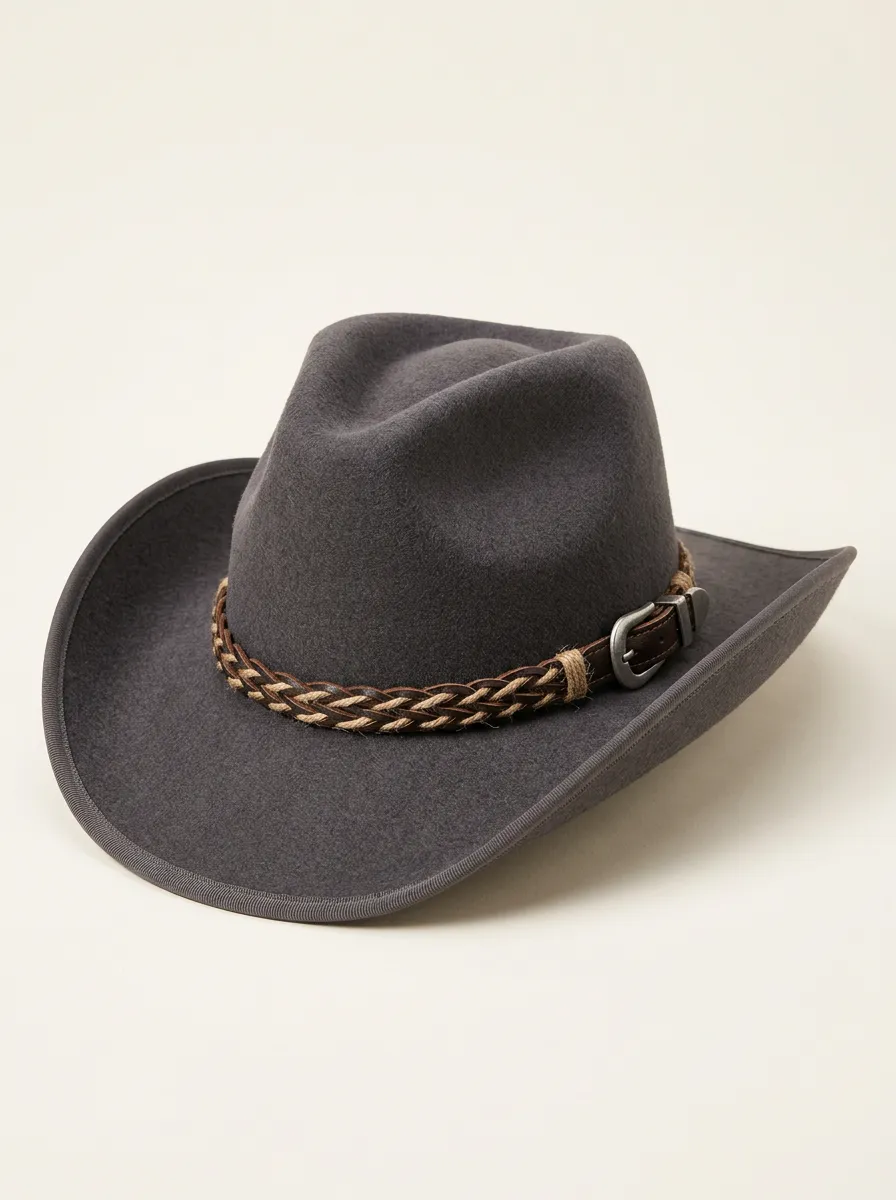 Felt Cowboy Hat with Woven Leather Accent