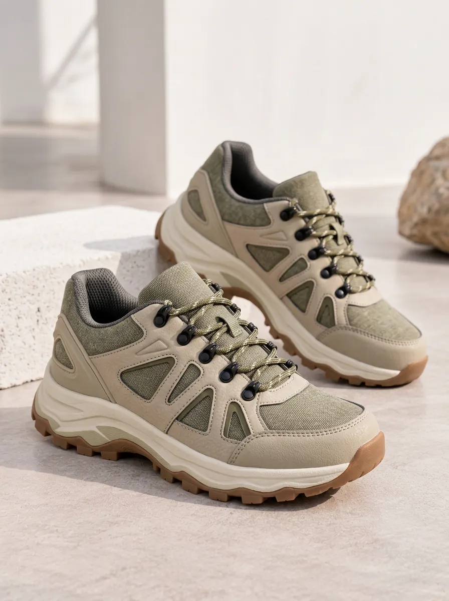 Women's Olive Green Khaki Patterned Walking Sneakers with Outdoor Inspired Style