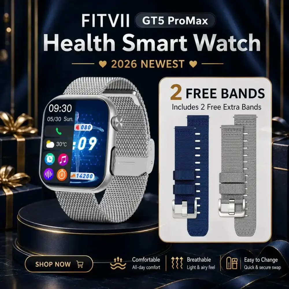 FitVII® GT5 Pro Max Health Watch With Blood Pressure & Blood Sugar & More 2026