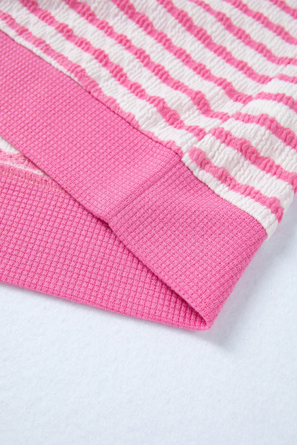 Pink Stripe Textured Knit Contrast Top
