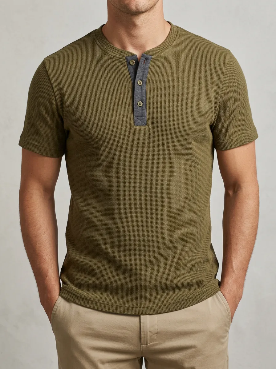 Modern Detailed Men's Short-Sleeve Henley Shirt