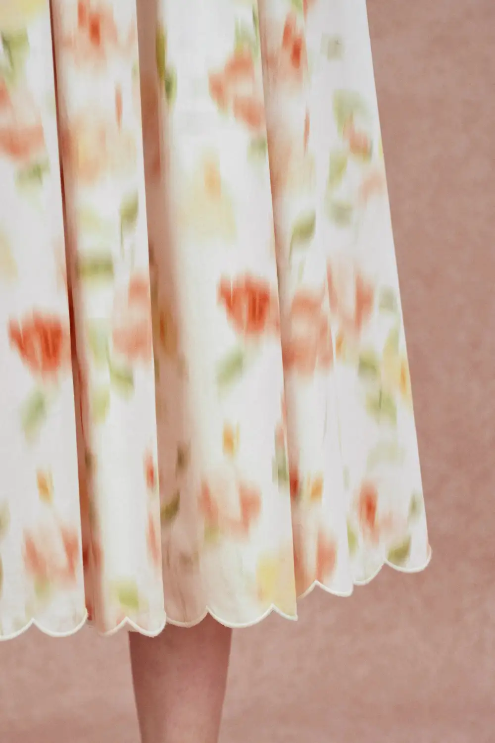 Strap Scalloped Floral Cotton Midi Dress