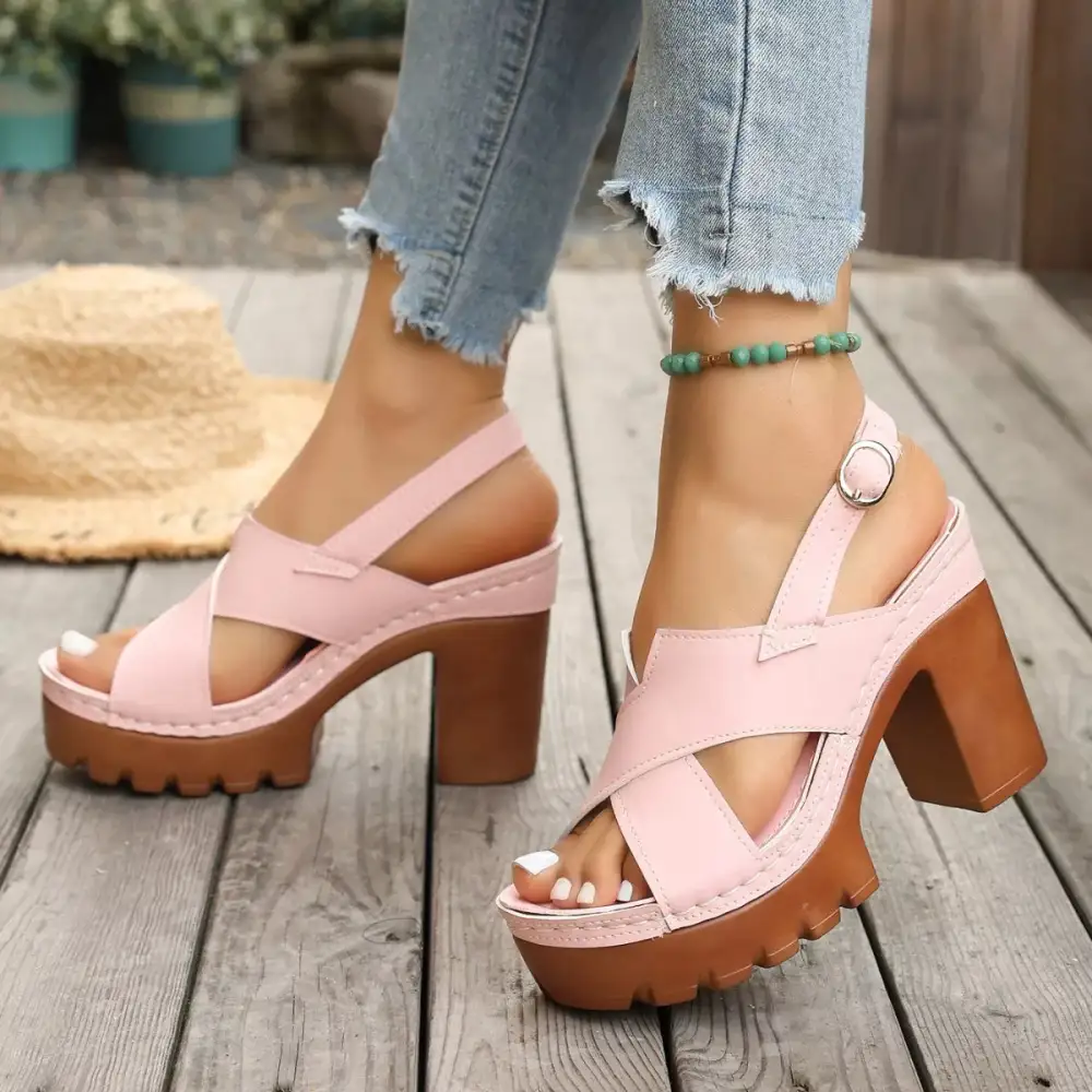 Boho Open Toe Block Heels Sandals