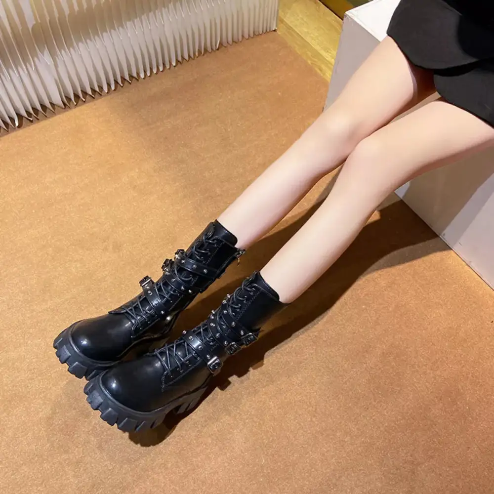 Buckled Lace Up Combat Boots